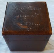 Antique Vintage Wood Tea Caddy Cubed Shape With Poker Work Inscription