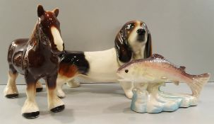 Vintage Retro Kitsch 3 x Animal Figures Dog Horse & Fish NO RESERVE