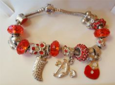 Vintage Pandora Sterling Silver Charm Bracelet With Charms & Beads