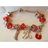 Vintage Pandora Sterling Silver Charm Bracelet With Charms & Beads