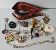 Antique Vintage Parcel Costume Jewellery Clippers Military & Cased Pipe With Silver Trim