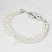 Cartier 18k White Gold Cultured Pearl & 1.02ct Diamond Agrafe Bracelet