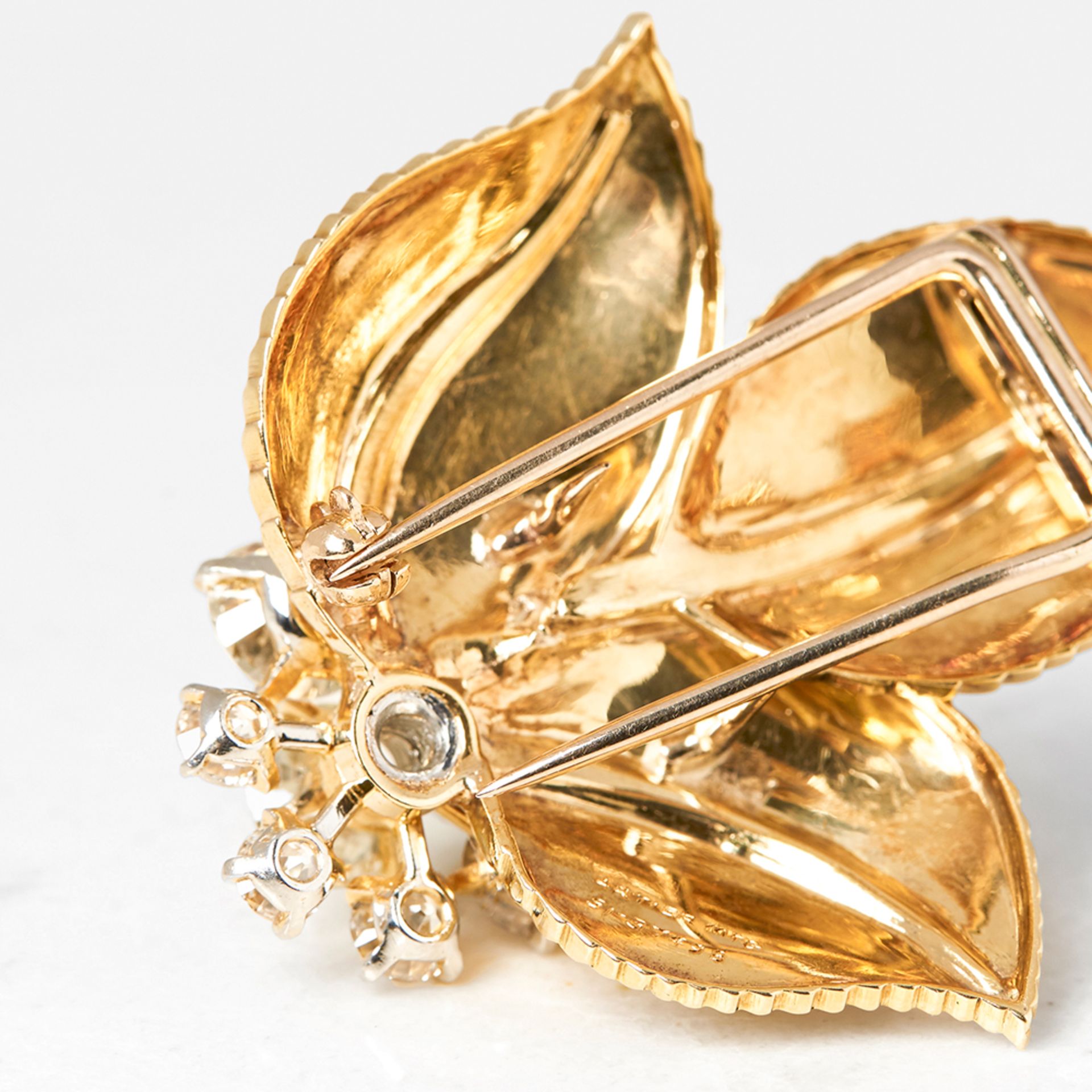 Cartier 18k Yellow Gold Three Leaf Diamond Vintage Brooch - Image 4 of 7