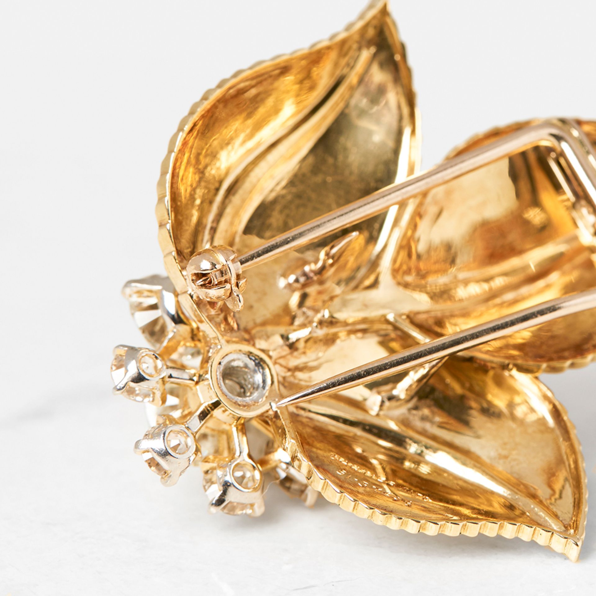 Cartier 18k Yellow Gold Three Leaf Diamond Vintage Brooch - Image 5 of 7