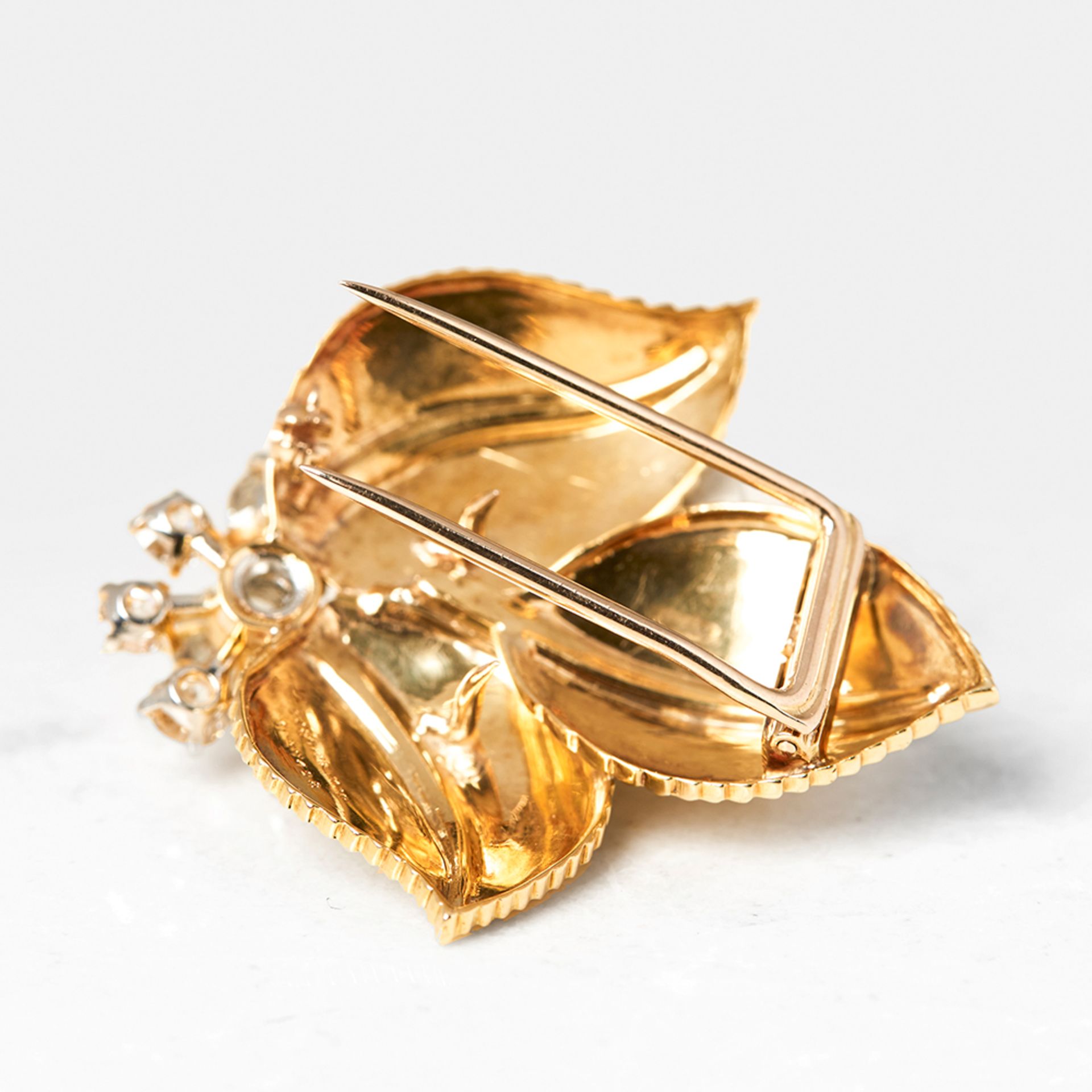 Cartier 18k Yellow Gold Three Leaf Diamond Vintage Brooch - Image 6 of 7