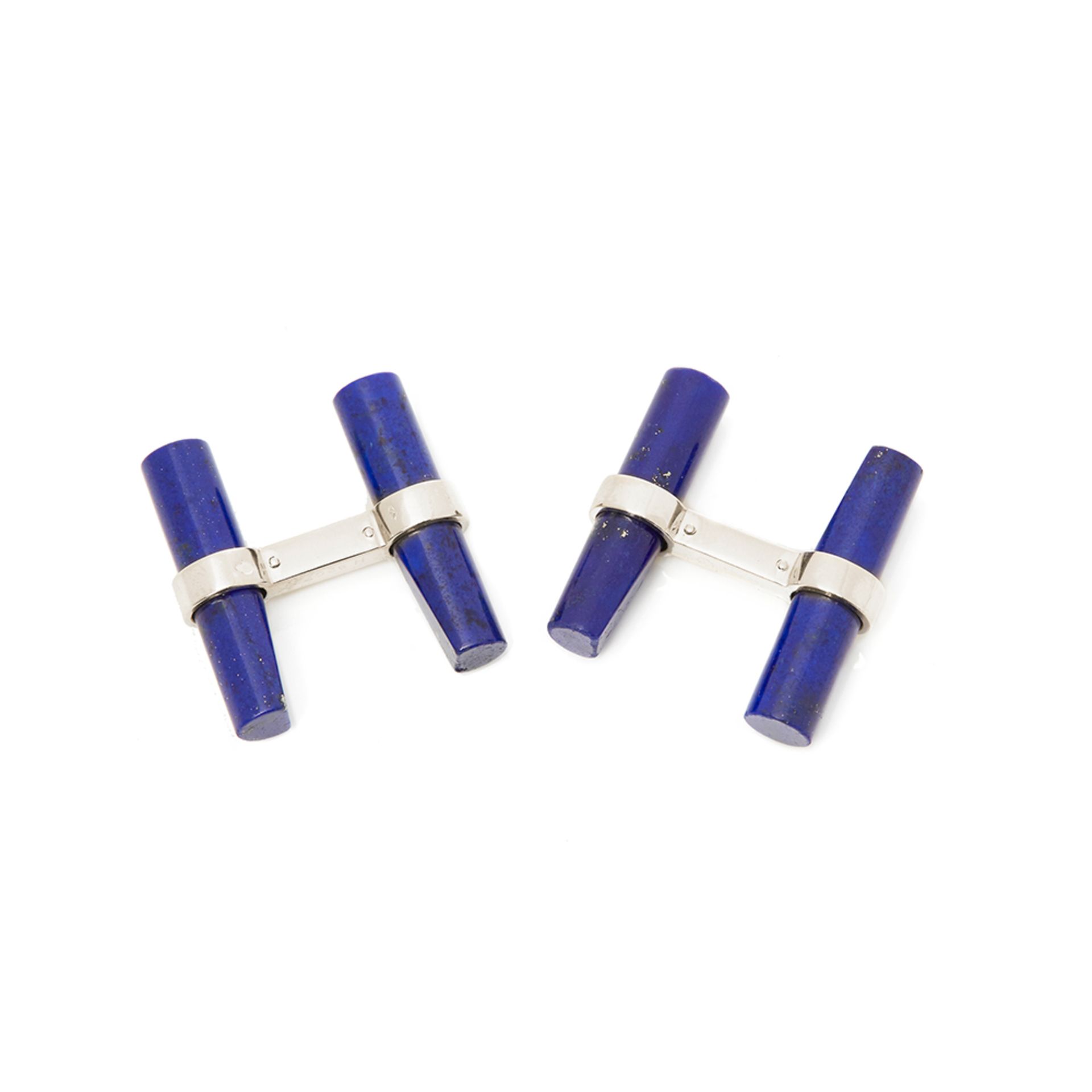 Cartier 18k White Gold Lapis Lazuli Baton Cufflinks - Image 4 of 9