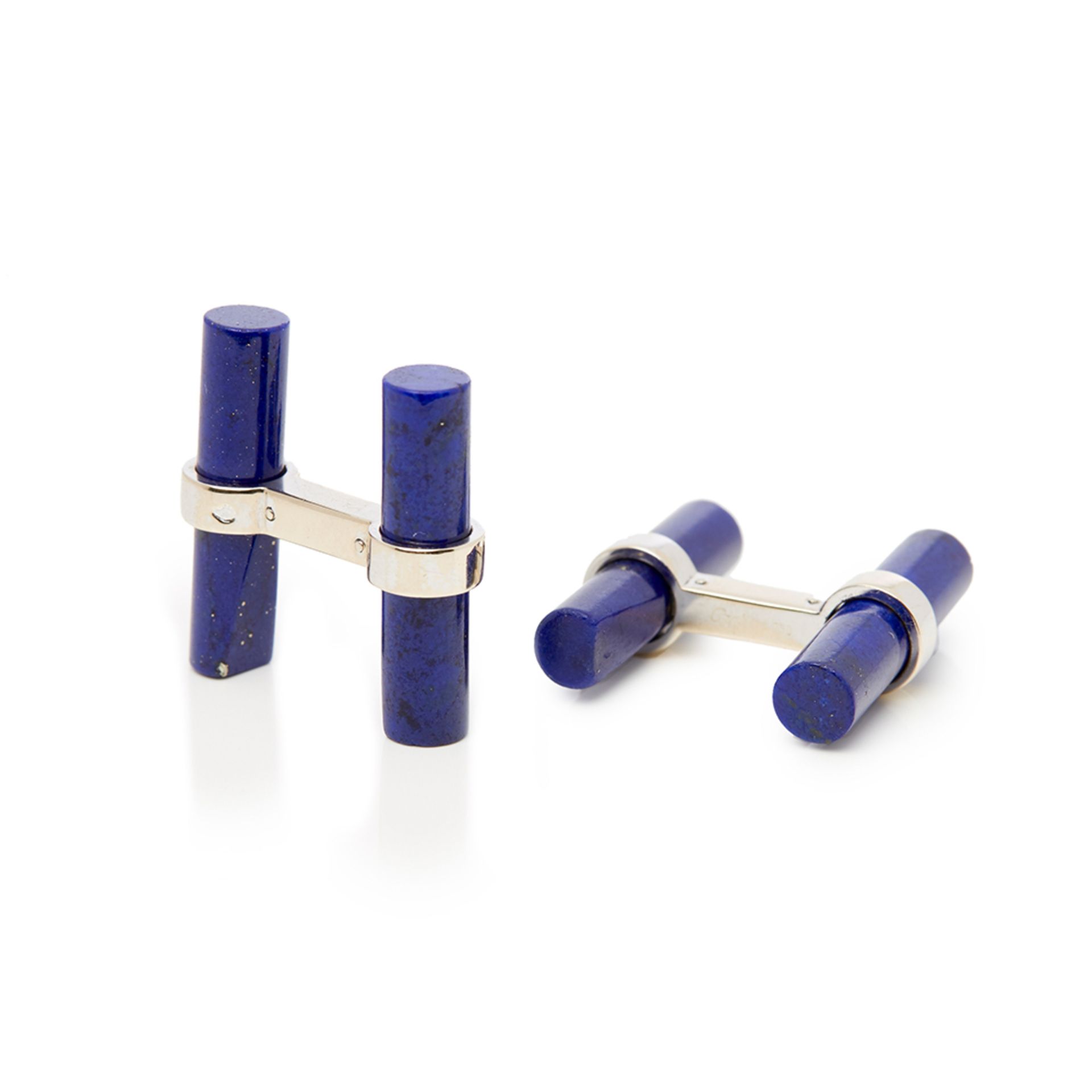 Cartier 18k White Gold Lapis Lazuli Baton Cufflinks - Bild 5 aus 9