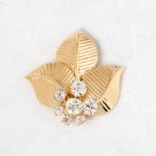 Cartier 18k Yellow Gold Three Leaf Diamond Vintage Brooch