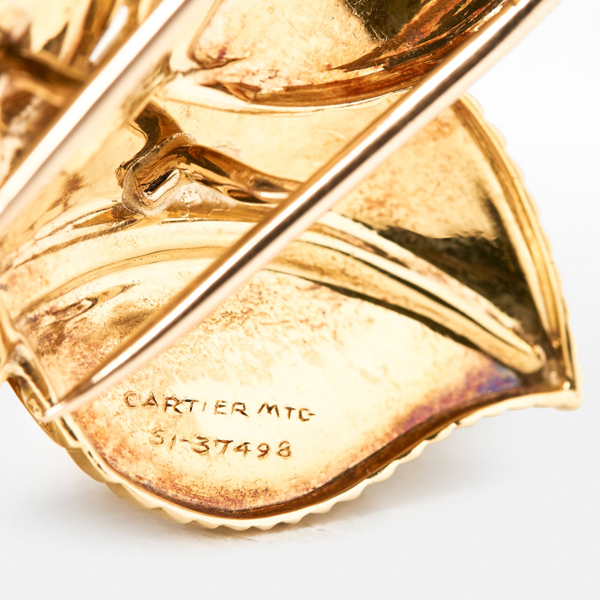 Cartier 18k Yellow Gold Three Leaf Diamond Vintage Brooch - Bild 7 aus 7