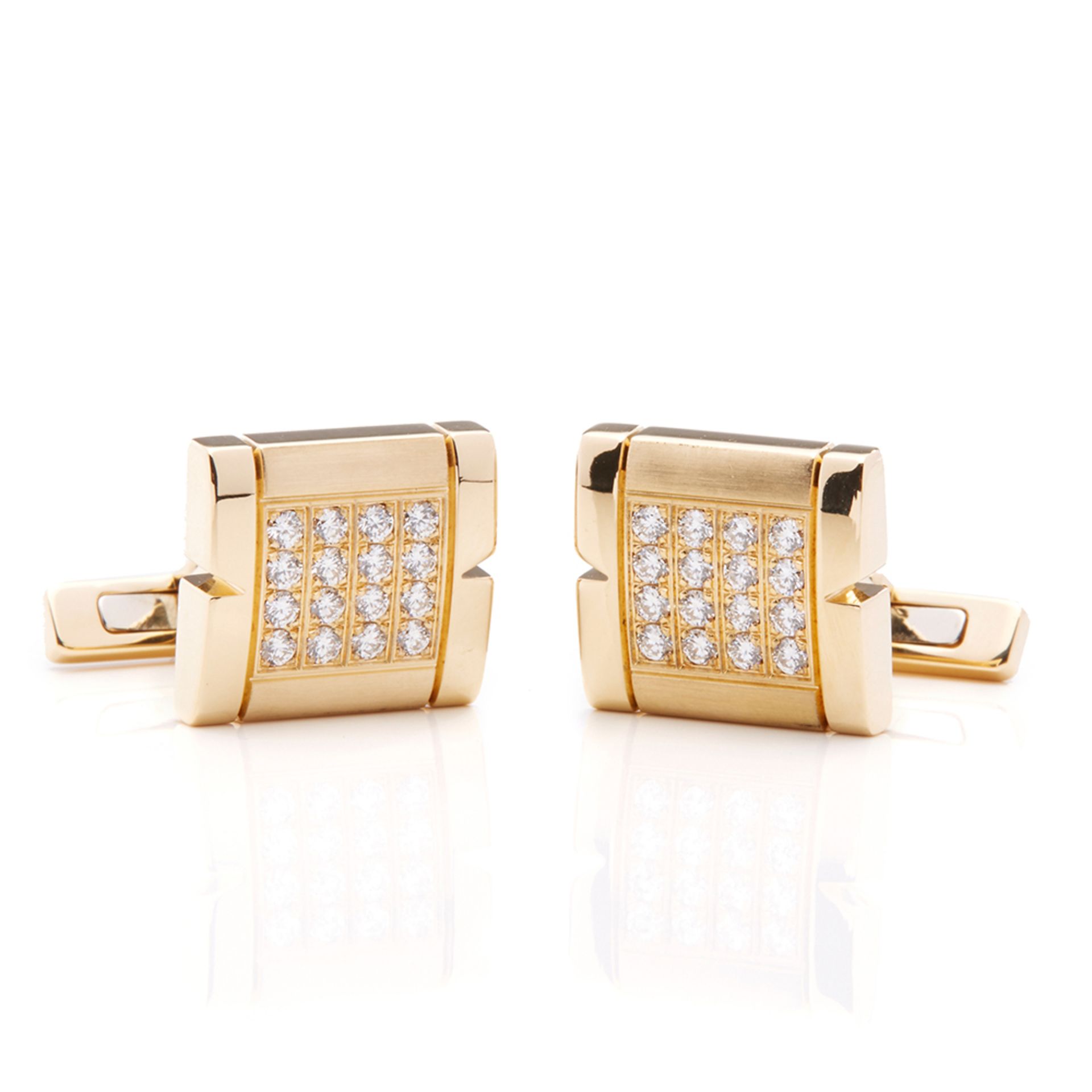 Cartier 18k Yellow Gold Diamond Tank Francaise Cufflinks - Bild 2 aus 8