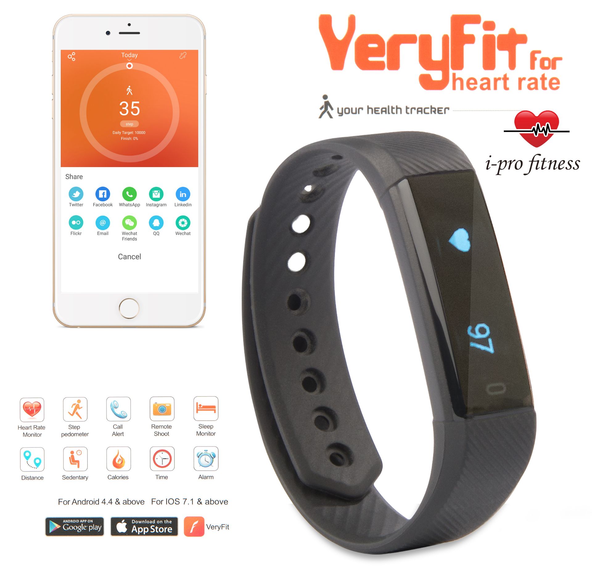 i-Pro ID115 Fitness Tracker _ Seamless Pairing With VeryFit 2.0 App _ Bluetooth Exercise Tracker, - Bild 3 aus 7