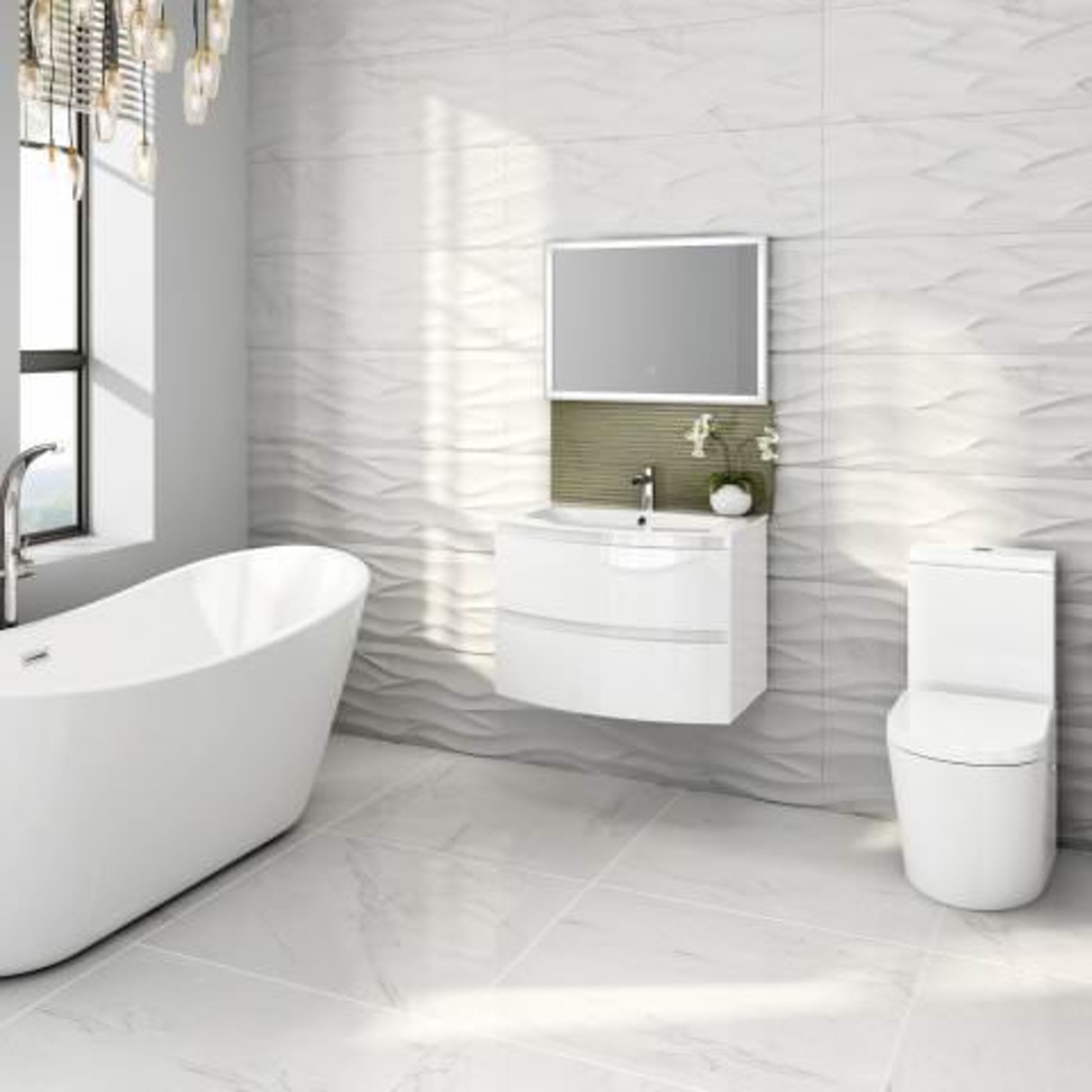 Pallet To Contain 5 x 700mm Amelie High Gloss White Curved Vanity Unit - Wall Hung. RRP £649.99 - Bild 3 aus 5