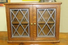 Vintage Display Cabinet In Oak With Lead Glass Doors