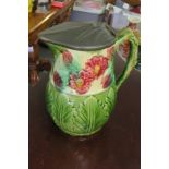 Antique Pewter Lidded Floral Hand Painted Pouring Jug