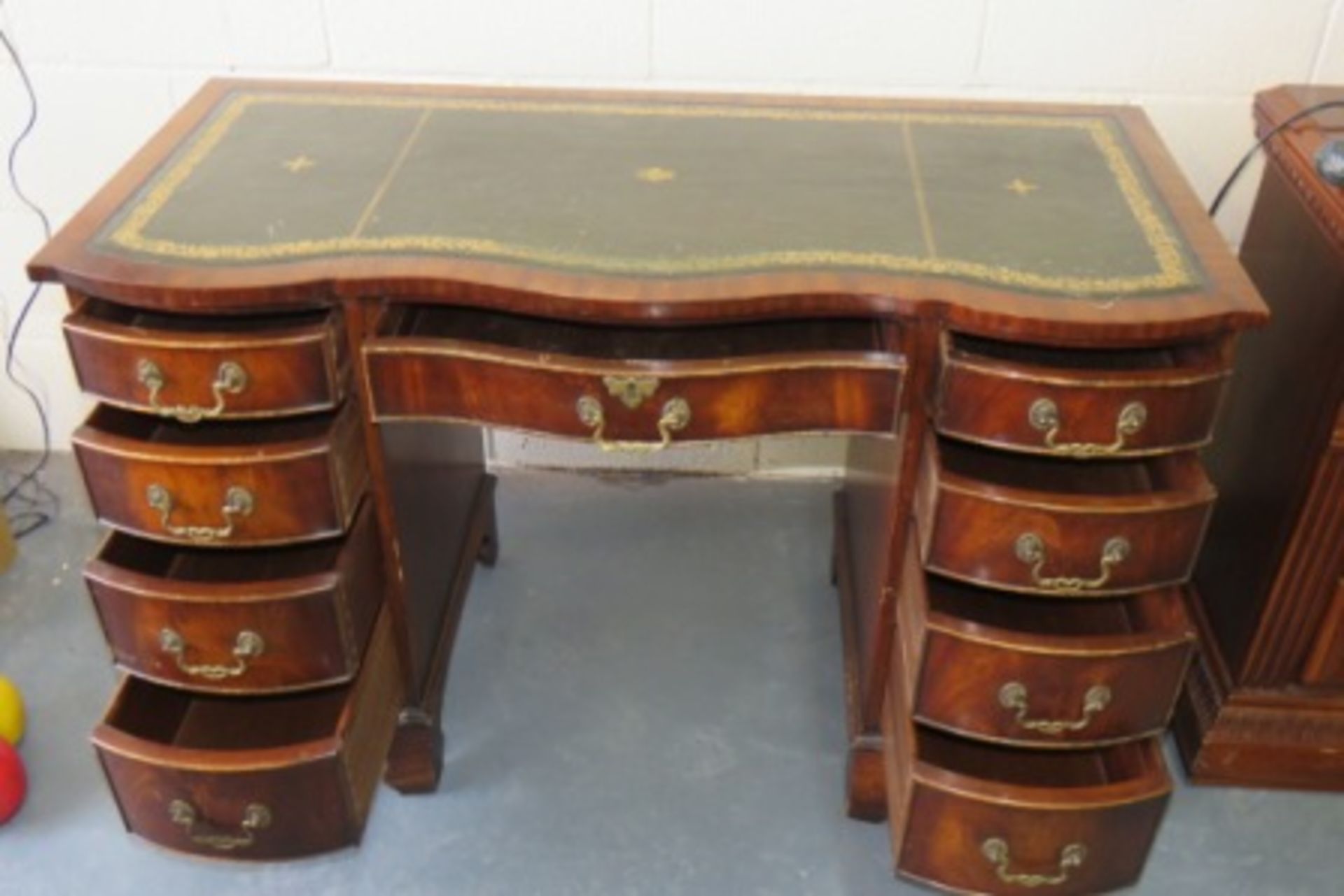 Antique Mahogany Leather Inlaid Desk With 9 Drawers - Image 2 of 3