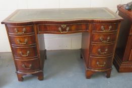 Antique Mahogany Leather Inlaid Desk With 9 Drawers