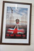 WW2 Poster Framed And Glazed - "THE NAVY THANKS YOU"