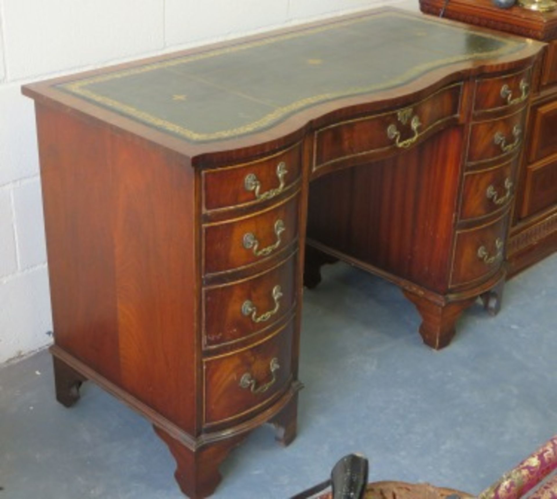 Antique Mahogany Leather Inlaid Desk With 9 Drawers - Image 3 of 3