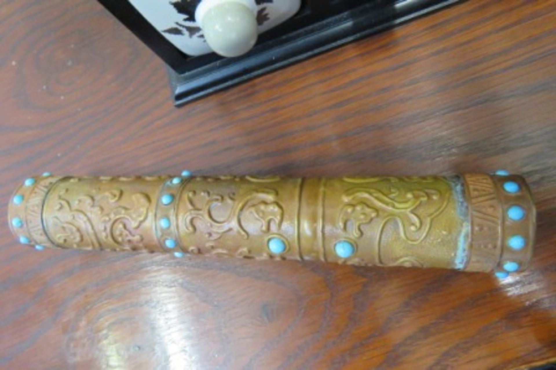 Antique Quill Holder With Turquoise Stone Decoration - Image 2 of 2