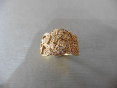 18ct yellow gold open fancy dress ring with tiny top cut diamonds of H colour and Si clarity