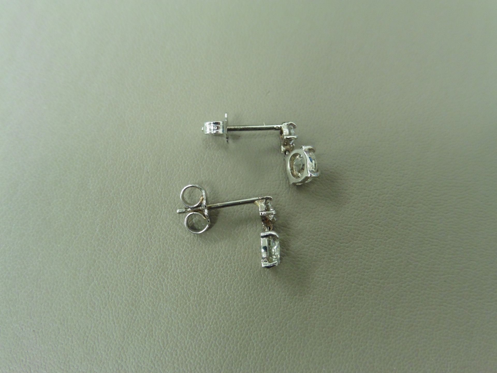 18ct white golddrop style earrings. Each has 2 brilliant cut diamonds, I colour, si3 clarity. - Image 2 of 3