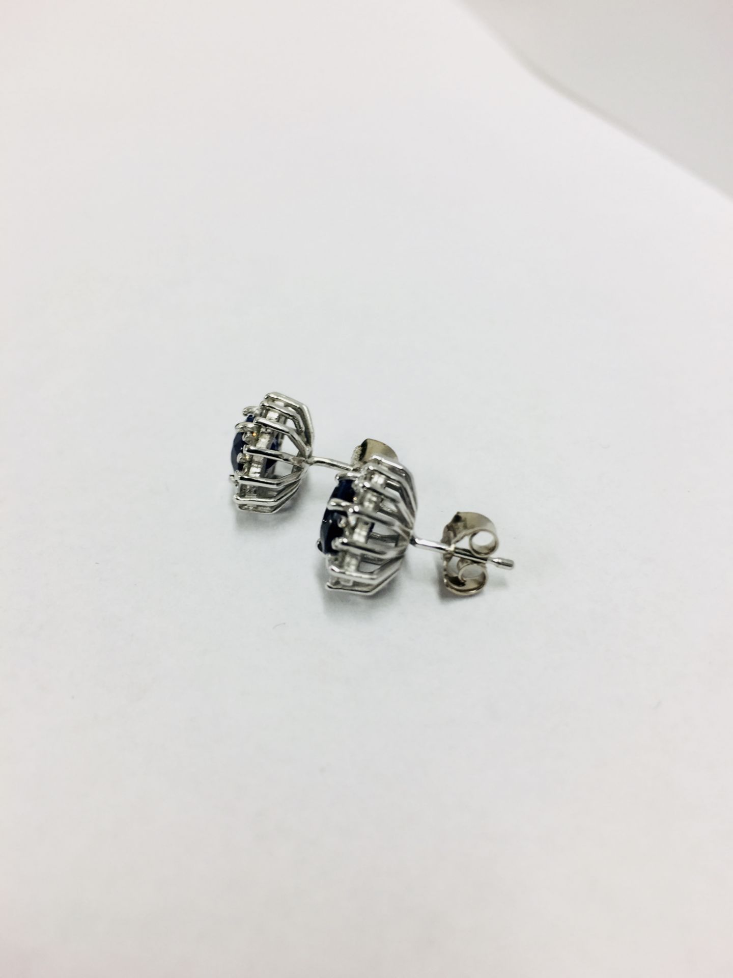 Sapphire diamond Earrings ,1.50ct Sapphire natural (6mmx4mm each),0.36ct diamonds ,9ct white gold - Image 2 of 5