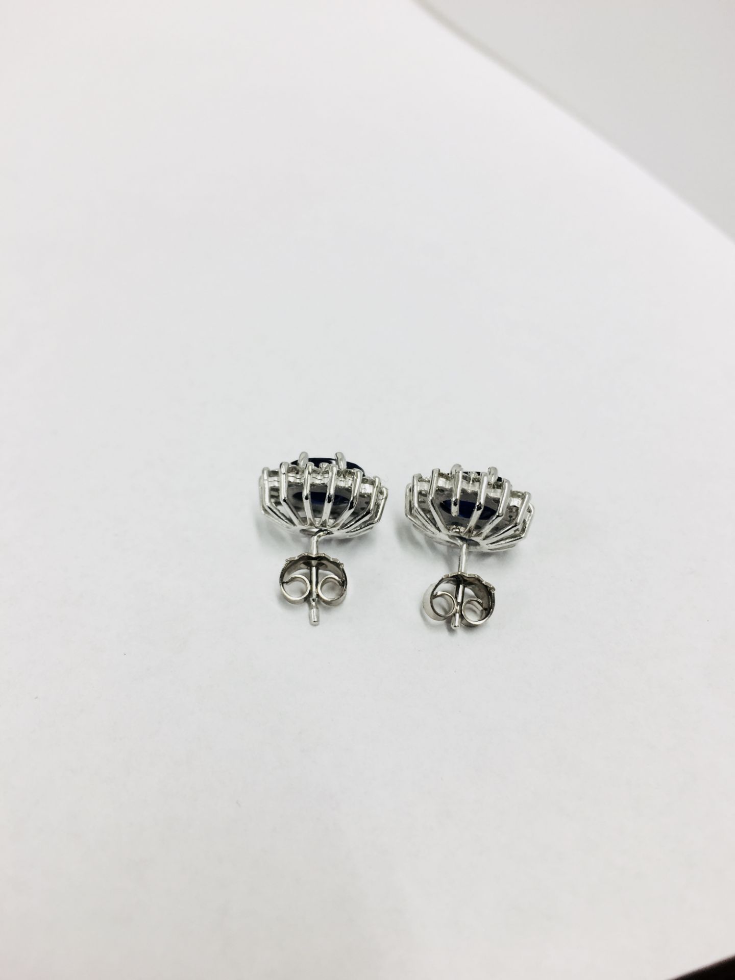Sapphire diamond Earrings ,1.50ct Sapphire natural (6mmx4mm each),0.36ct diamonds ,9ct white gold - Image 3 of 5