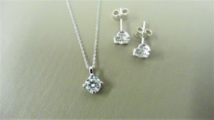 0.25ct / 0.50ct diamond pendant and earring set in platinum. Pendant - 0.25ct brilliant cut diamond,