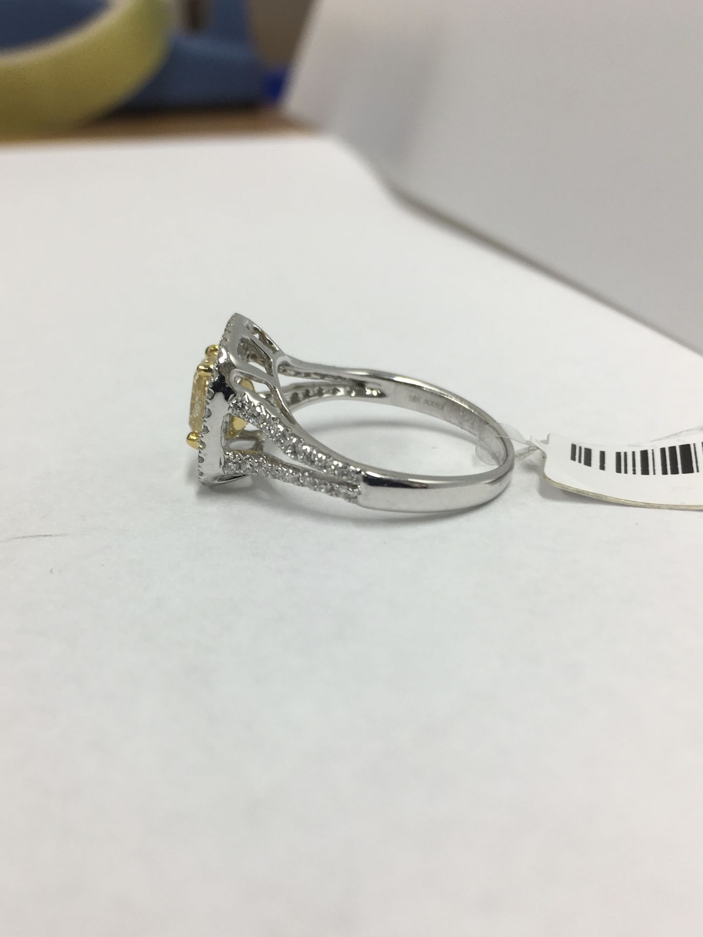 1.11ct Fancy yellow diamond gia certification 3195793106,18ct white gold fancy style setting diamond - Image 2 of 6