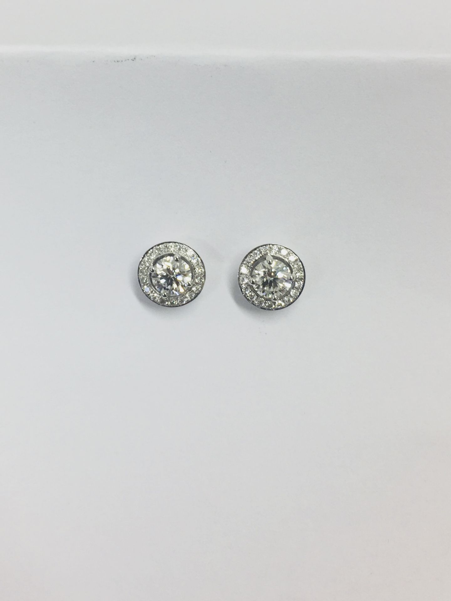 1ct diamond stud earrings ,h colour vs clarity halo set ,18ct white 3.2gms heavy mounts diamond - Image 3 of 4
