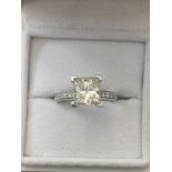 2.09ct Princess cut Diamond H colour si2 clarity,18ct white gold diamond set mount,12x0.02ct