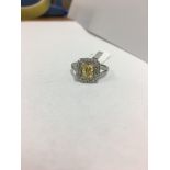 1.11ct Fancy yellow diamond gia certification 3195793106,18ct white gold fancy style setting diamond