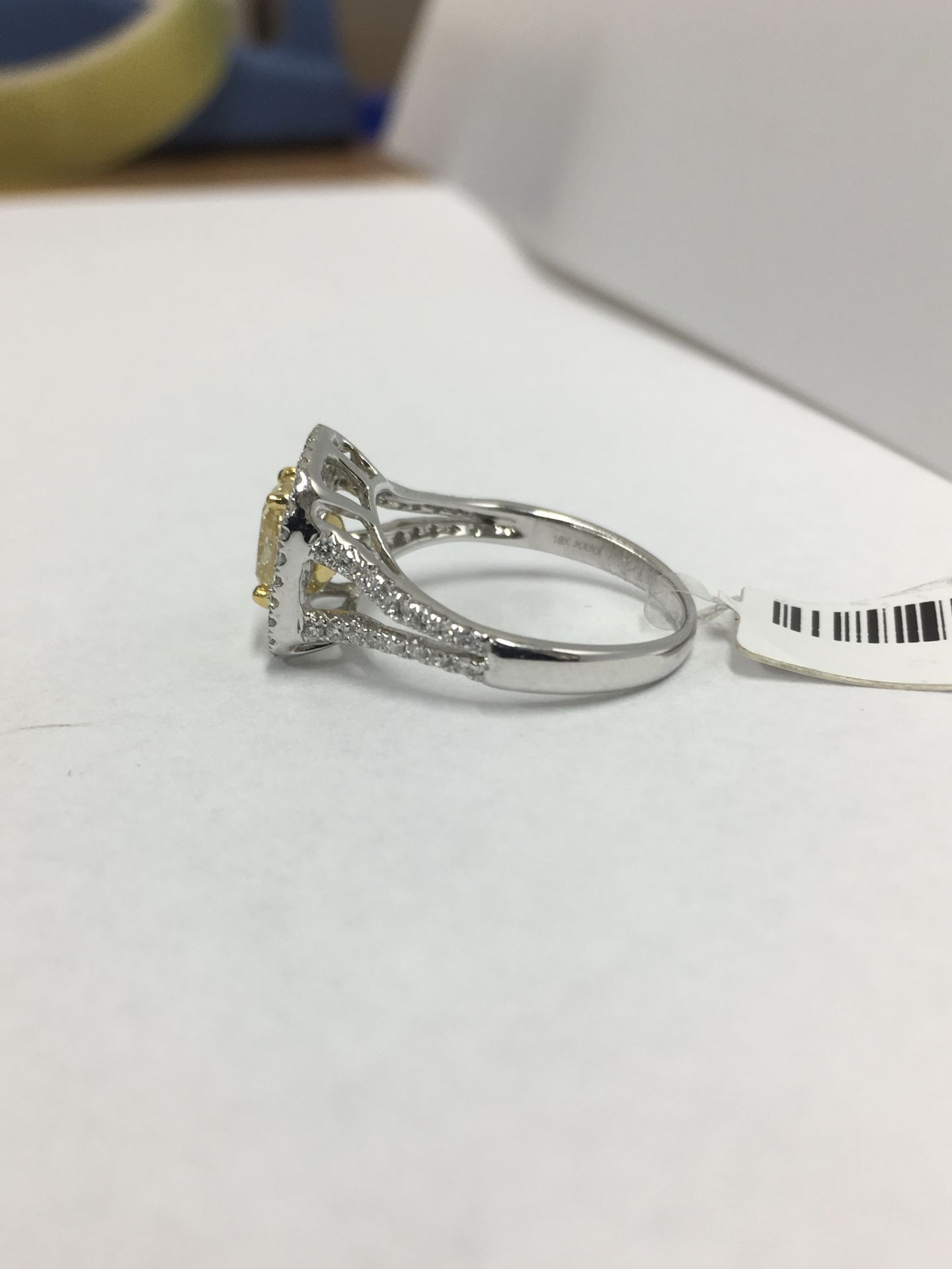 1.11ct Fancy yellow diamond gia certification 3195793106,18ct white gold fancy style setting diamond - Image 3 of 6