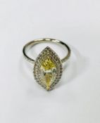1.52ct fancy yellow Marquis cut diamond set in 18ct white gold ring,VS 2 clarity,WGI certification