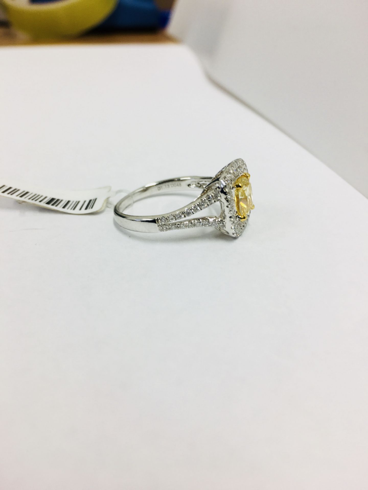 1.11ct Fancy yellow diamond gia certification 3195793106,18ct white gold fancy style setting diamond - Image 5 of 6