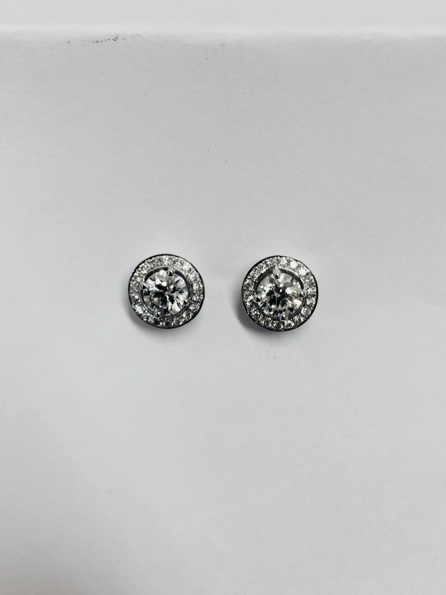 1ct diamond stud earrings ,h colour vs clarity halo set ,18ct white 3.2gms heavy mounts diamond - Image 4 of 4