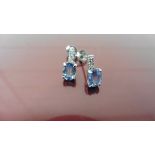 Ceylon Sapphire and diamond drop style earrings each with an Oval cut sapphire, 6 x 4mm and 4