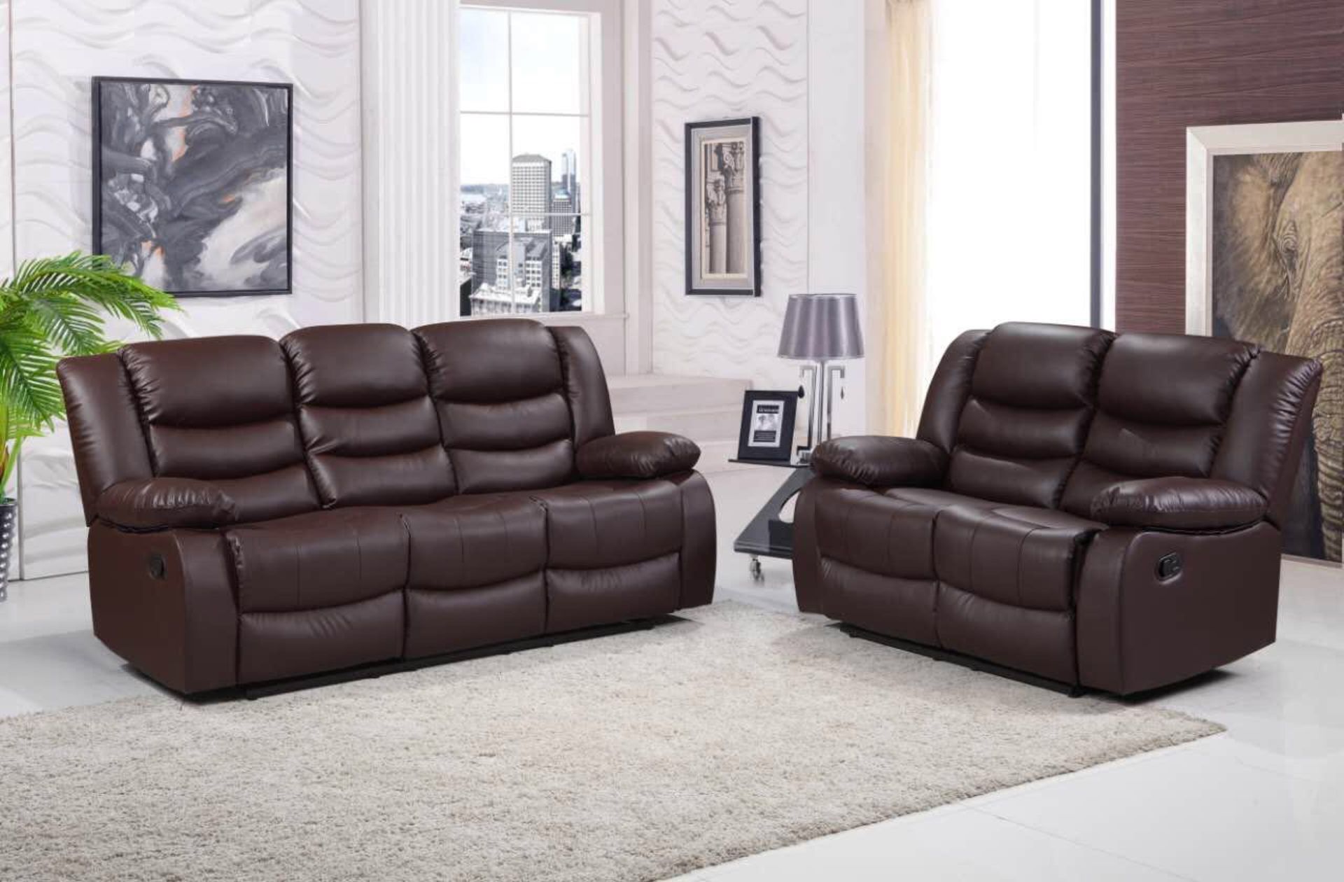 Brand New Boxed 3 Seater Plus 2 Seater Berlin Brown Leather Reclining Sofasæ