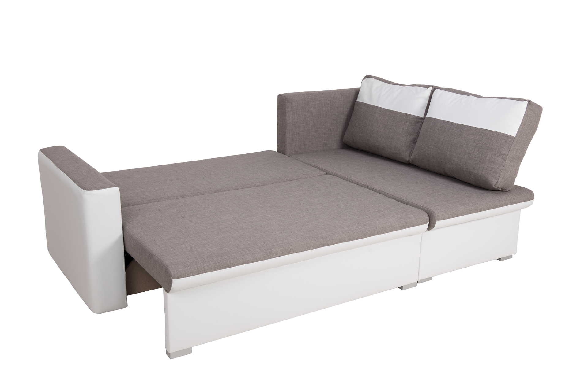 Brand New FlVio Right Hand Facing White/Grey Corner Pull Out Sofa Bed With Storage - Image 2 of 3