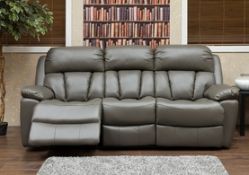 Brand New Boxed Benson 3 Seater Grey Leatheraire Reclining Sofa Plus 2 Matching Arm Chairs