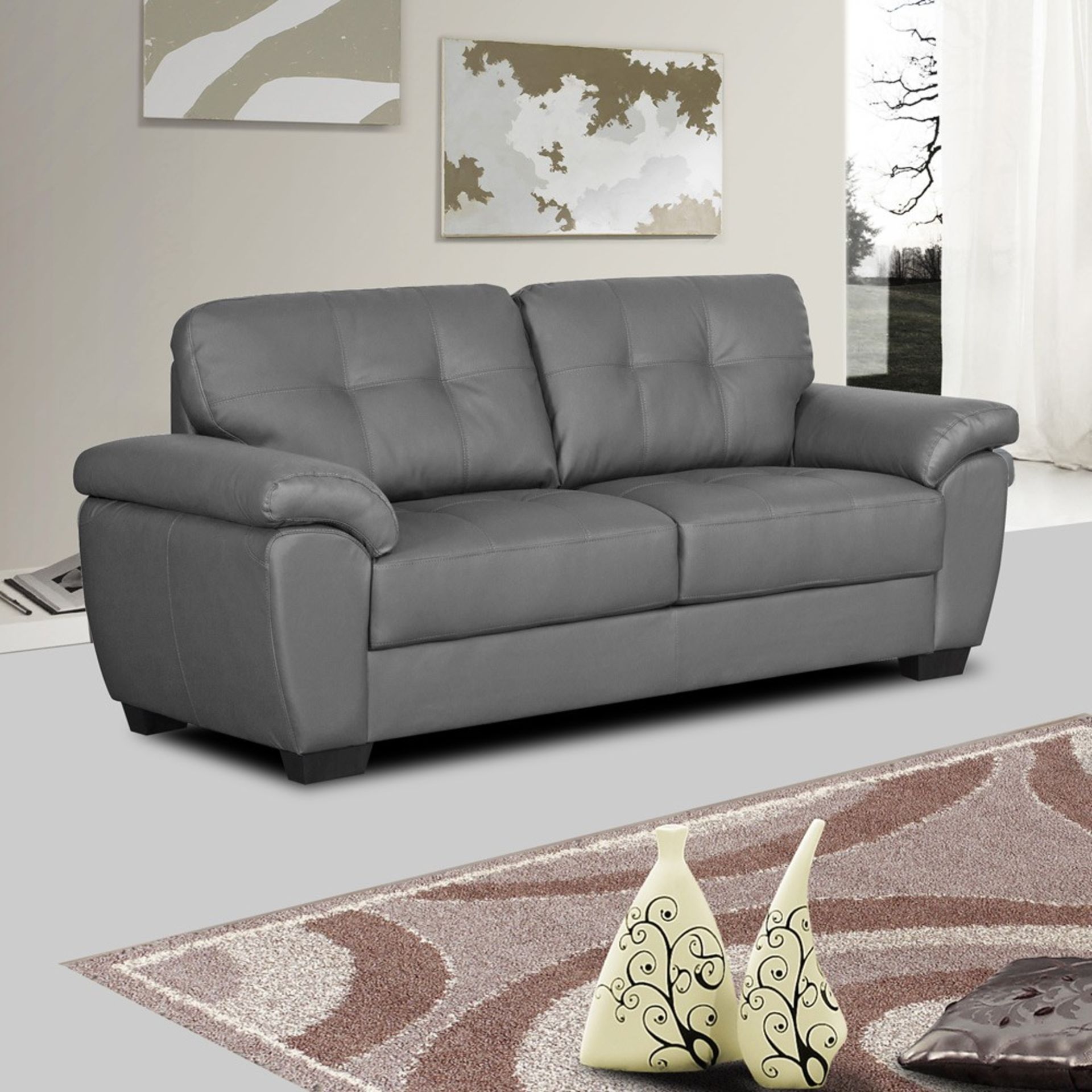 Brand New Boxed Sammi 3 Seater Sofa Plus 2 Matching Arm Chairs In Gun Metal Grey