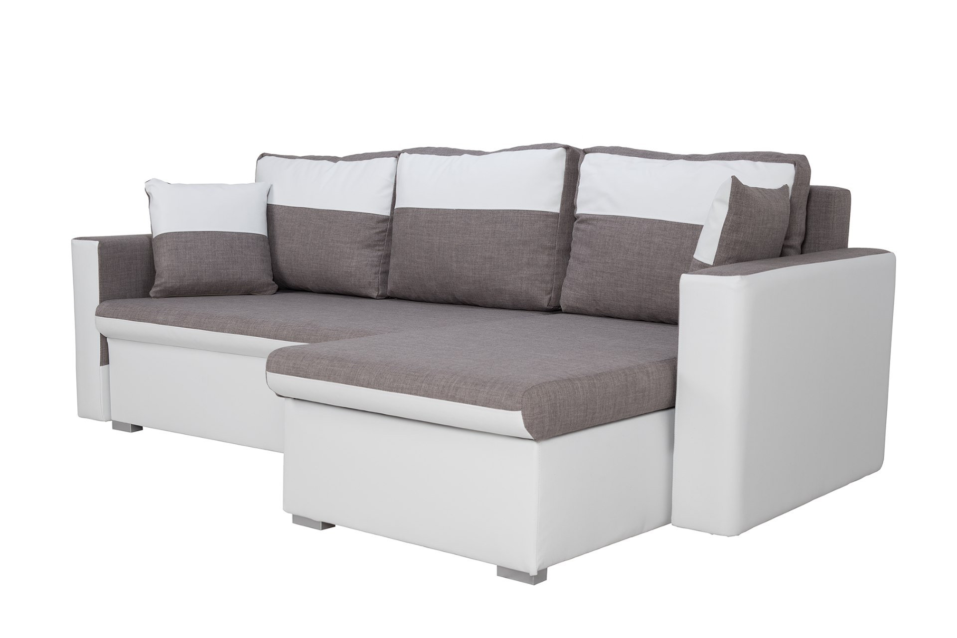 Brand New FlVio Right Hand Facing White/Grey Corner Fold Out Sofa Bed With Storage - Image 3 of 3