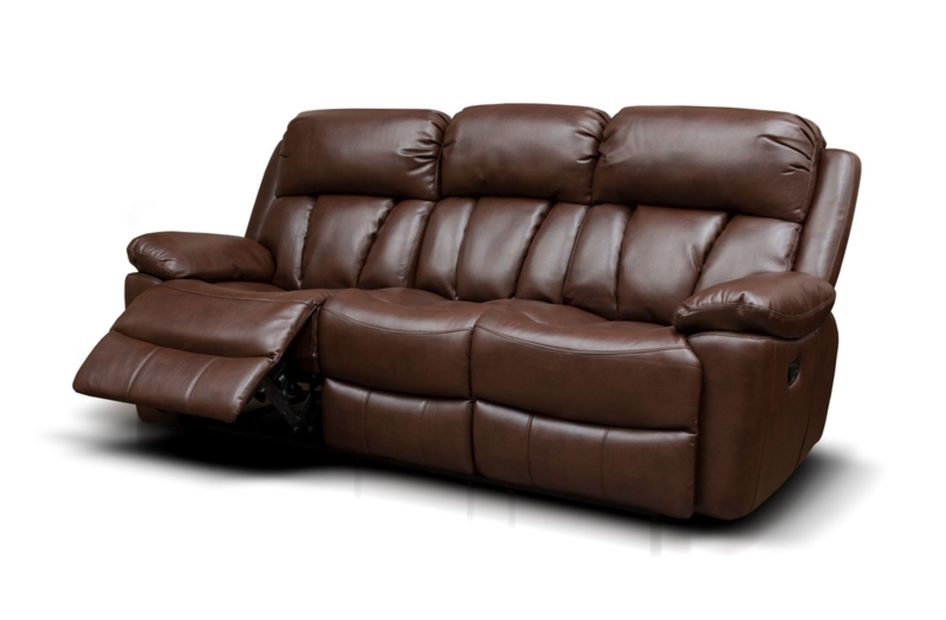 Brand New Boxed Benson 3 Seater Chestnut Leatheraire Reclining Sofa Plus 2 Matching Arm Chairs - Image 2 of 3