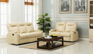 Brand New Boxed 3 Seater Plus 2 Seater Lazyboy Cream Leather Manual Reclining Sofas