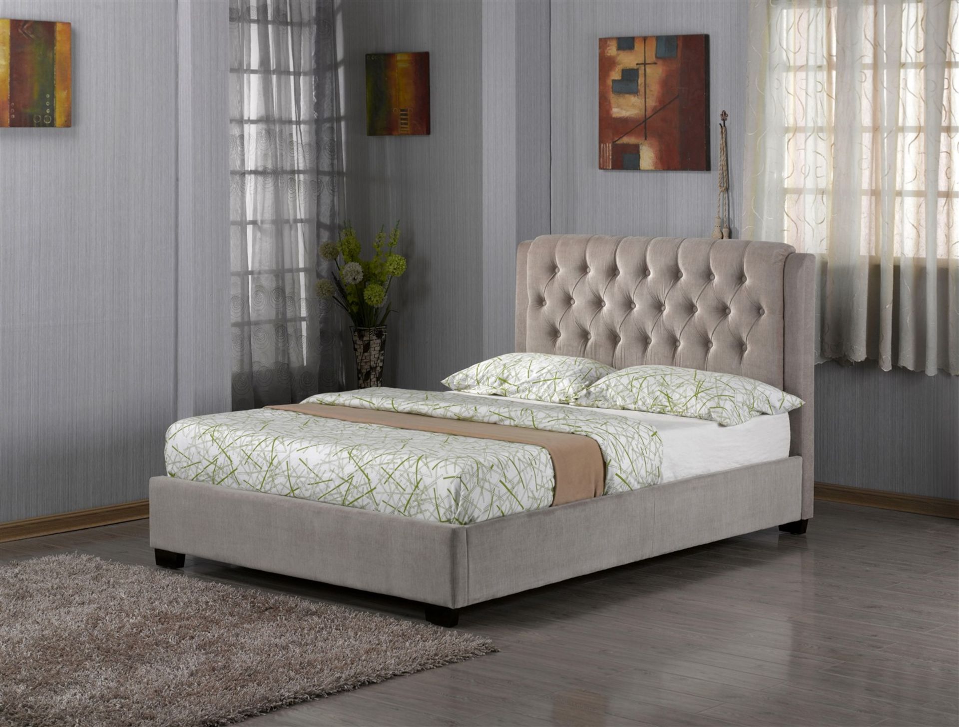 Brand new boxed double Alden bedstead in taupe