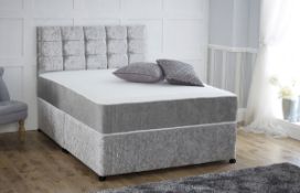 Brand New Luxury Double 1000 Pocket Sprung Divan Bed Including Headboard In Silver Crushed Velvet