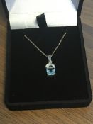 Sterling Silver Chain Stamped 925 With Aquamarine Stone Pendant