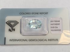 5.63Ct Natural Aquarmarine With Igi Certificate