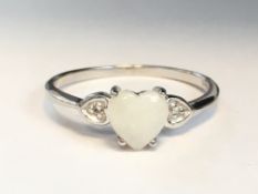 Brand New 925 Silver Opal And Diamond Heart Ring