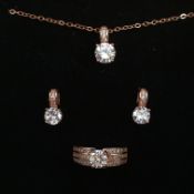 Rose Gold Plated, Three Piece, Necklace, Earringand Ring Setwith Cubic Zirconia Stones